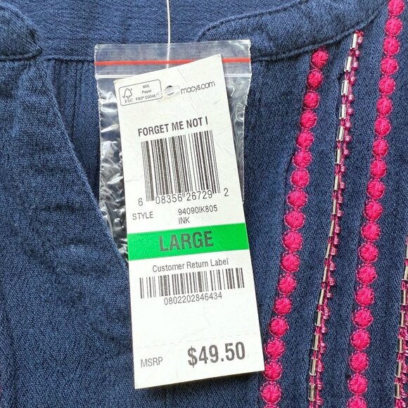 Style & Co. Womens Top Large Boho Blue Crinkle Cotton Viscose Tunic Blouse NEW - Picture 5 of 8